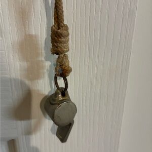 ACME Metallic Whistle Pendant on Tan Cord vintage